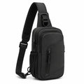 Borsa a tracolla 18 x 8 x 31 cm in tessuto sintetico nero multitasche stile urbano