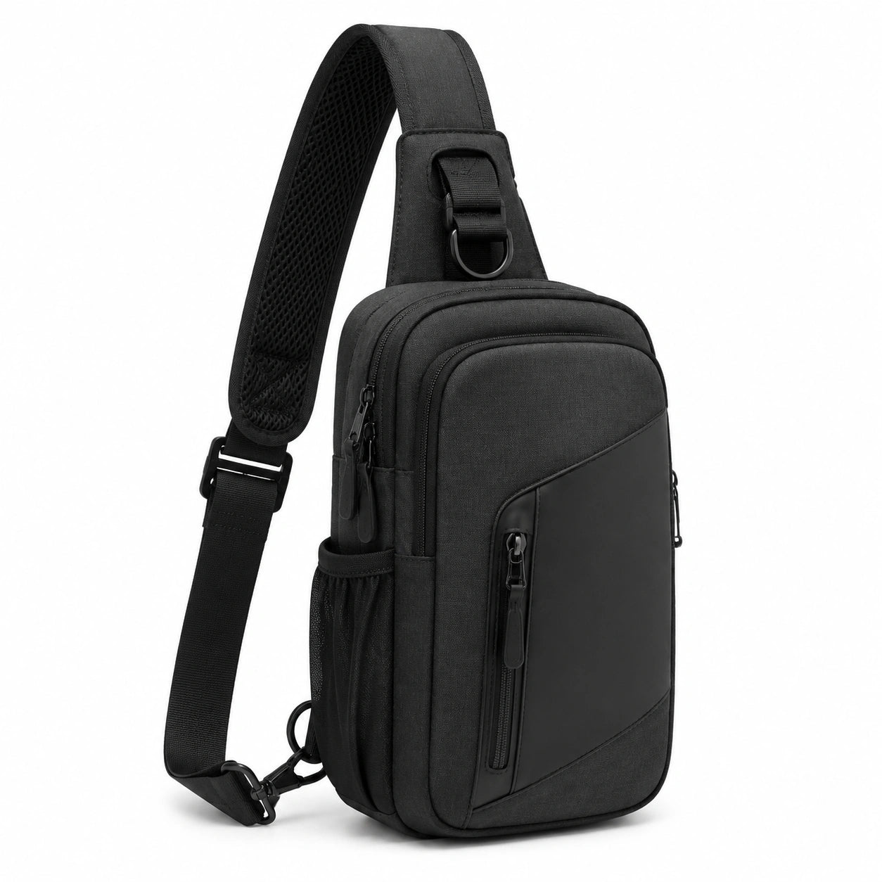 Borsa a tracolla 18 x 8 x 31 cm in tessuto sintetico nero multitasche stile urbano