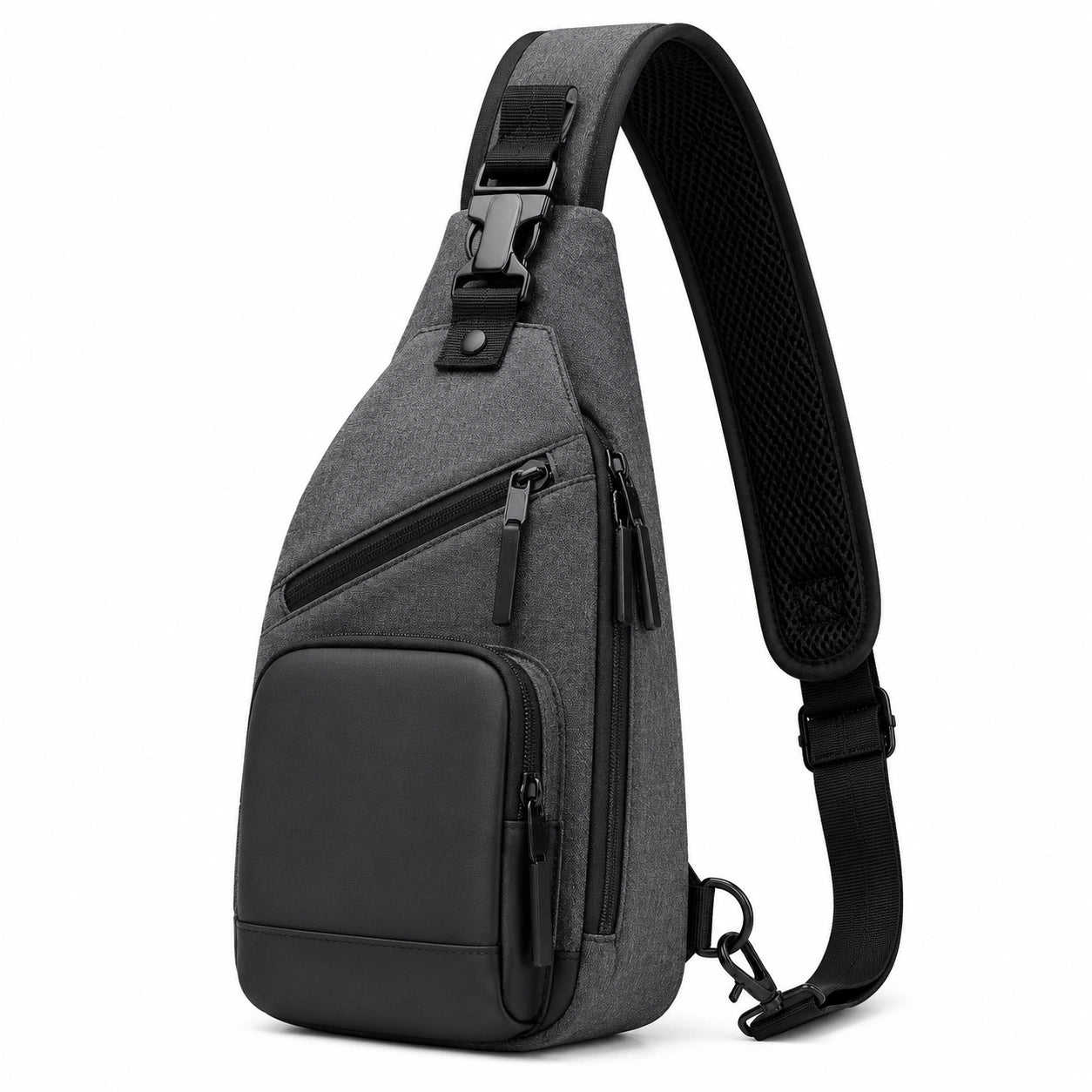 Borsa a tracolla 18 x 8 x 32 cm in tessuto sintetico grigio e nero con tasche multiple per uso quotidiano