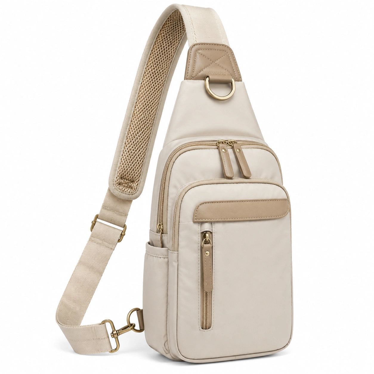 Borsa a tracolla 18 x 8 x 32 cm beige in tessuto sintetico con tasche e tracolla regolabile
