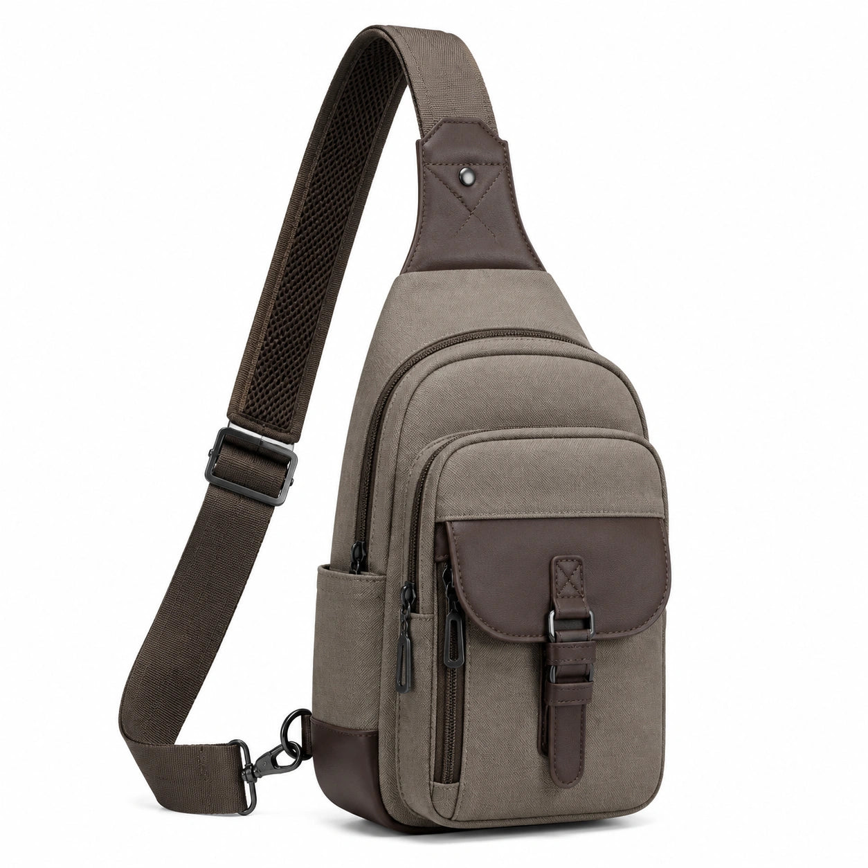 Borsa a tracolla 18 x 8 x 32 cm in tessuto marrone con tasche multiple stile casual