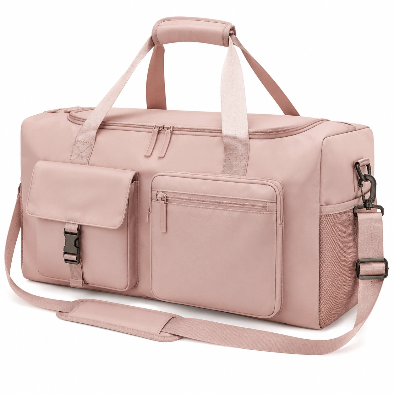 Borsa da viaggio 50 x 25 x 28 cm in tessuto rosa cipria con tracolla regolabile e tasche