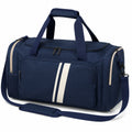 Borsone sportivo 50 x 25 x 30 cm in tessuto sintetico blu navy e bianco con tracolla - stile viaggio