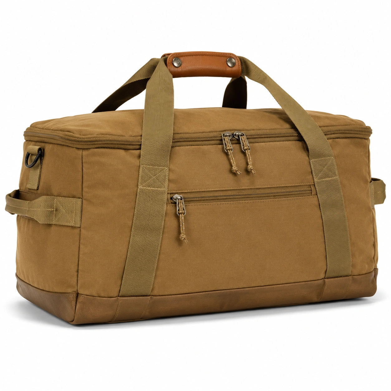 Borsa da viaggio 50 cm in tessuto kaki con finiture marroni - stile funzionale