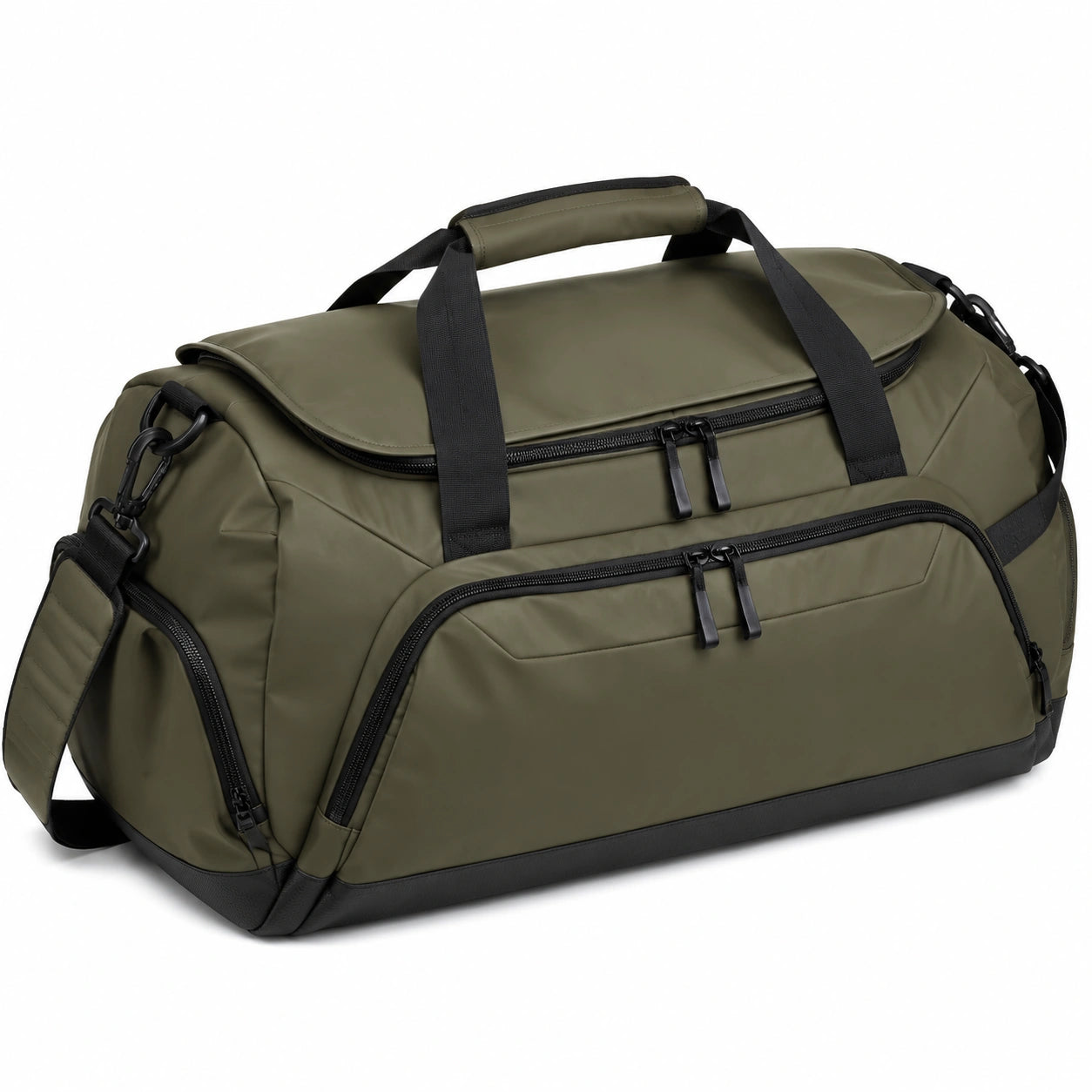 Borsone da viaggio 50 x 25 x 28 cm in tessuto sintetico verde oliva con tracolla e tasche con zip