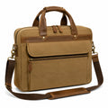 Borsa porta computer 40 x 10 x 30 cm in tela beige con finiture marroni - tracolla e tasche