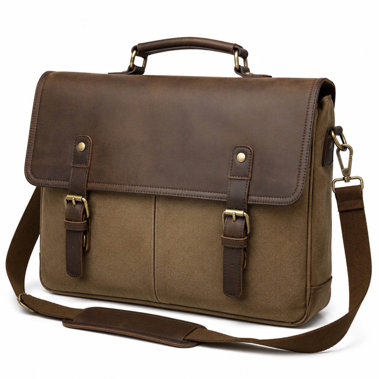 Borsa portadocumenti 40 x 12 x 30 cm in canvas e similpelle marrone con tracolla regolabile