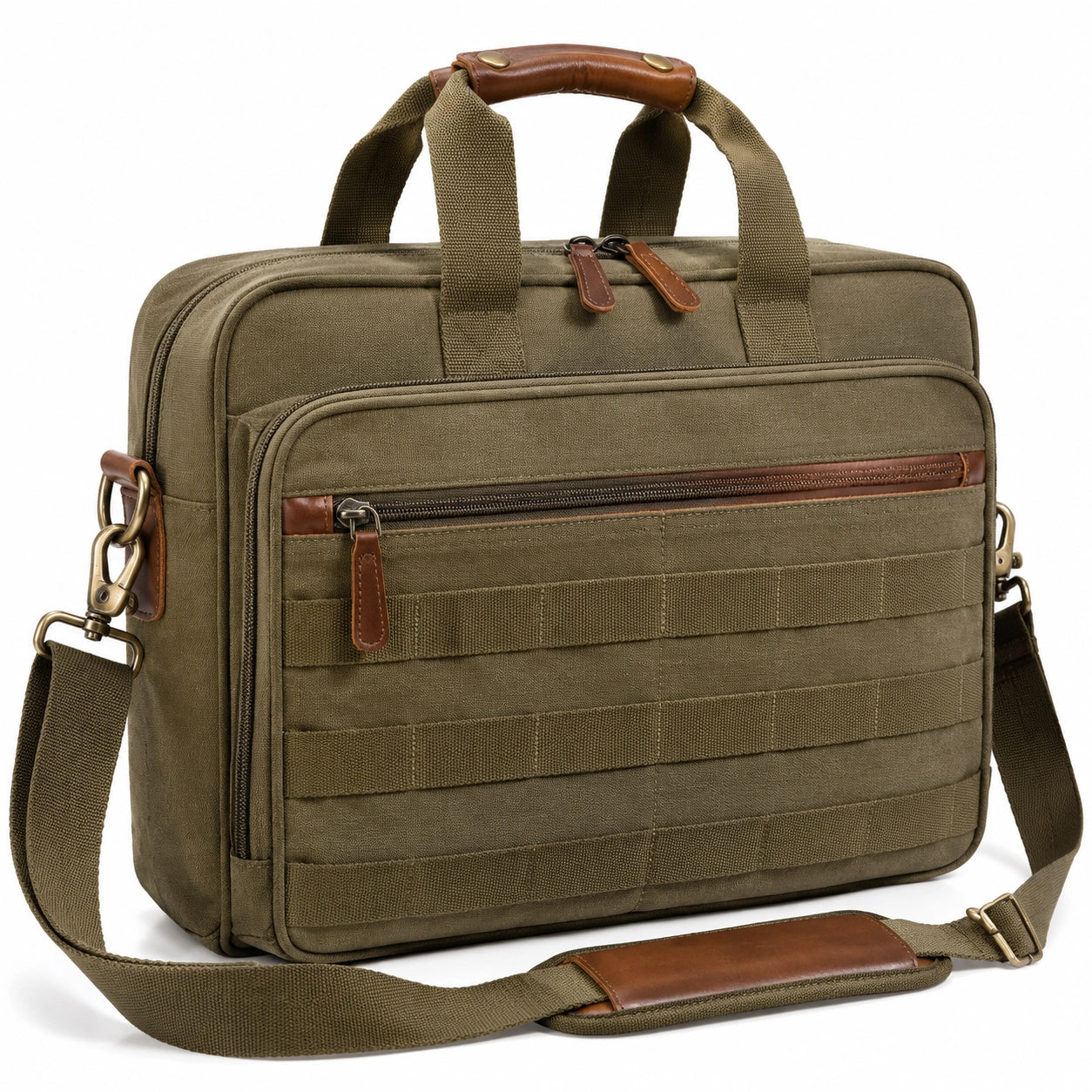 Borsa portadocumenti 42 x 12 x 32 cm in tela verde oliva con tracolla per laptop stile utility