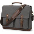 Borsa messenger 40 x 10 x 30 cm in tessuto grigio con dettagli marroni - tracolla regolabile e manico