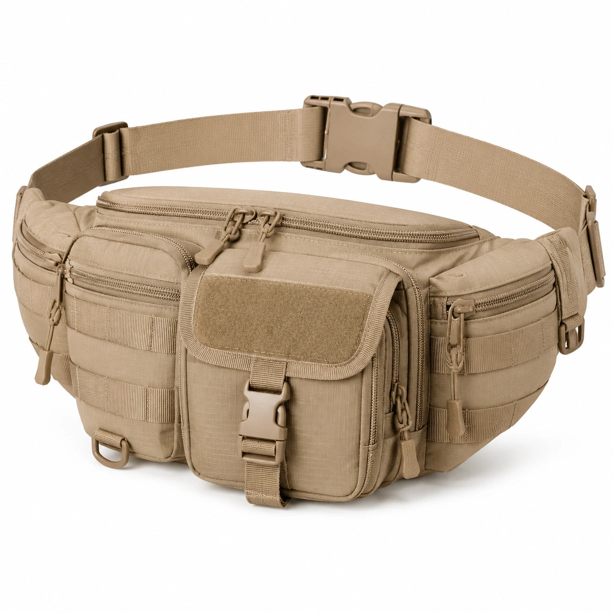 Marsupio tattico 28 x 12 x 18 cm in poliestere beige con tasche multiple e cintura regolabile