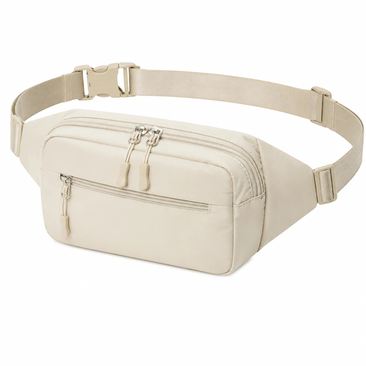 Marsupio 30 × 8 × 15 cm in tessuto sintetico crema con cintura regolabile e tasche con zip