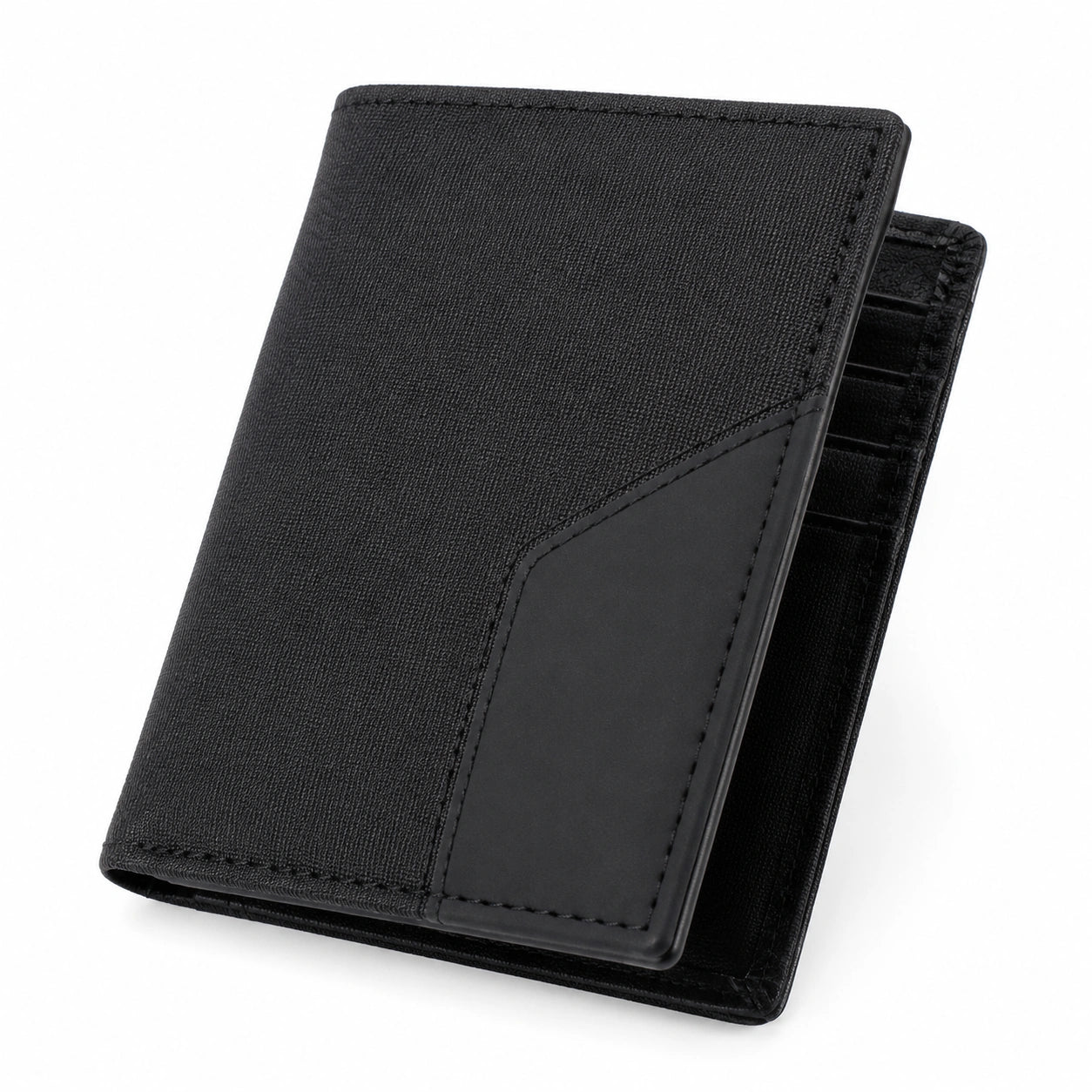 Portafoglio uomo 12 x 9.5 x 2 cm in materiale sintetico e tessuto nero pieghevole con portatessere