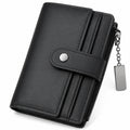 Portafoglio lungo 19 cm x 10 cm x 3 cm in materiale sintetico nero con zip e bottone automatico