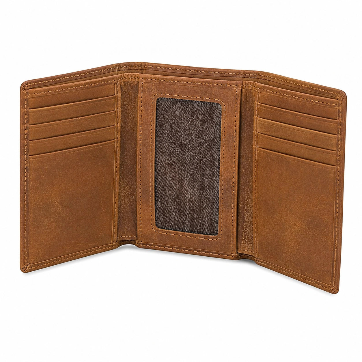 Portafoglio bifold 12 × 9.5 × 2 cm effetto pelle marrone con portacarte