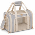 Borsa trasportino per animali 43 x 25 x 30 cm in tessuto grigio e rete beige - ventilata con tracolla