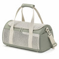 Borsa trasportino per animali 45 x 28 x 30 cm in tessuto verde salvia e rete beige con tracolla regolabile