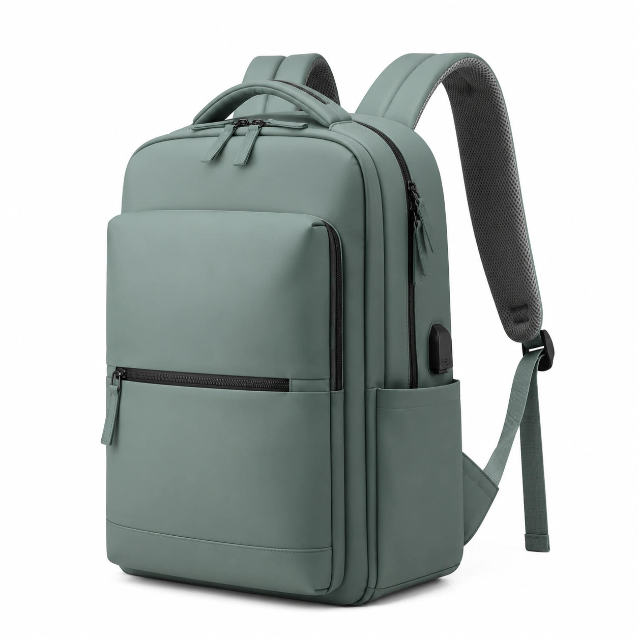 Zaino porta laptop 30 x 15 x 42 cm in materiale sintetico verde salvia per lavoro e studio con porta USB