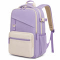 Zaino 32 x 18 x 45 cm in tessuto viola e beige con scomparti multipli per scuola e tempo libero
